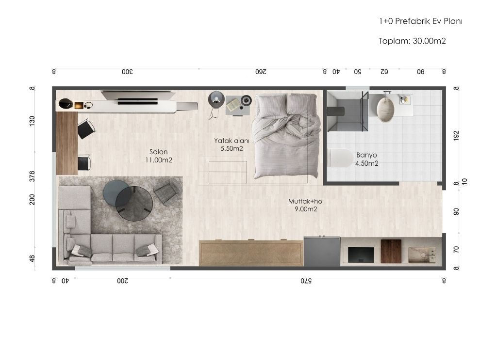 Denizli modern prefabrik ev iç dekorasyon örneği