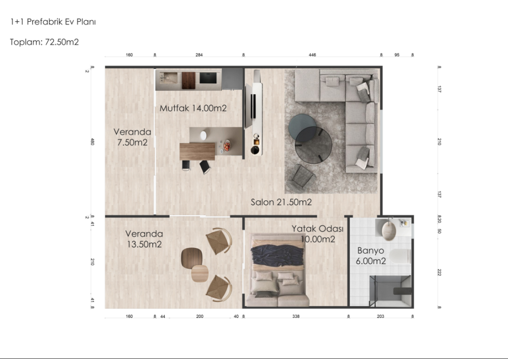 Denizli modern prefabrik ev iç dekorasyon örneği